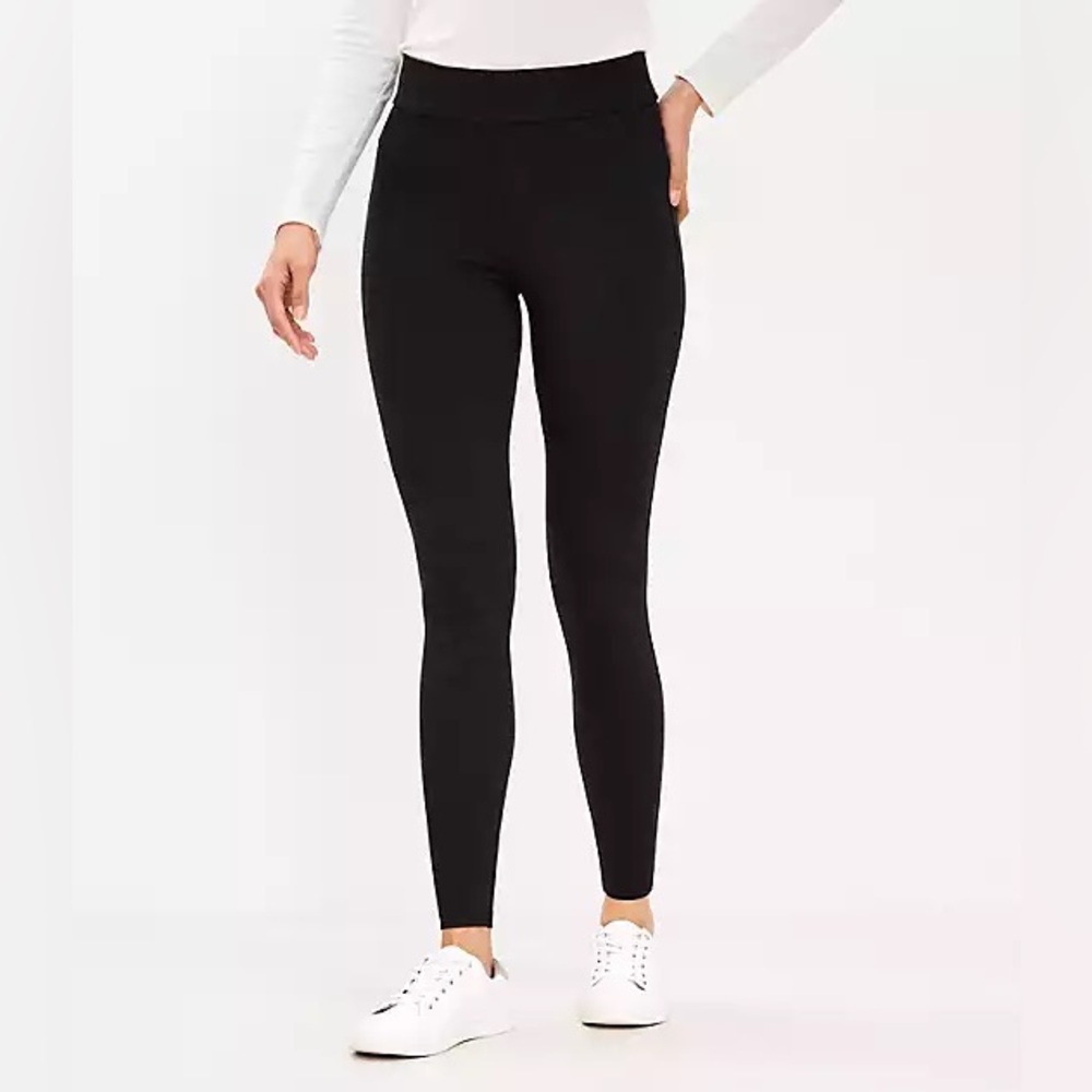 Loft Black Wide Waistband Stretch Leggings Like New Size M #2005